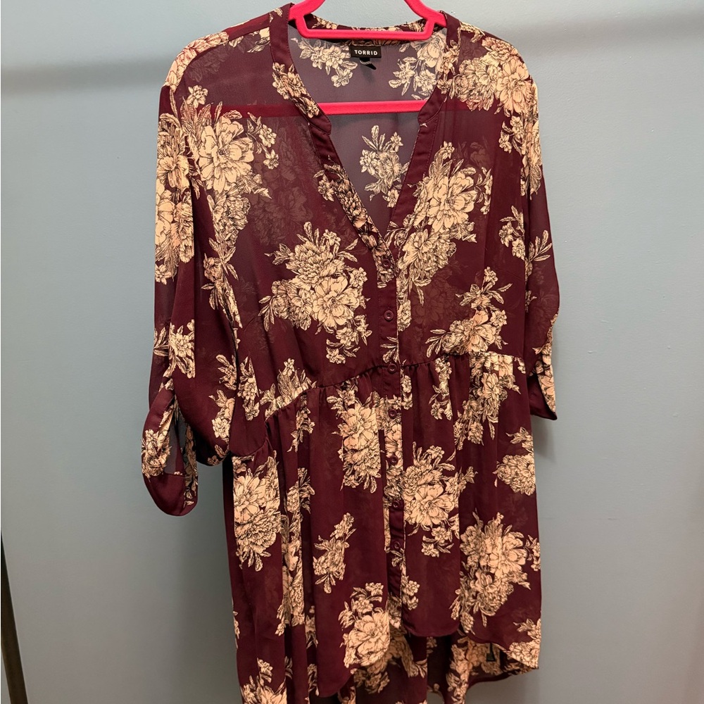 Torrid Burgundy Floral Blouse